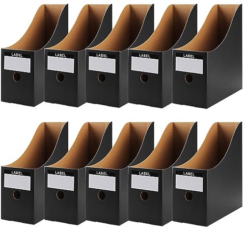 Shodiffy Porte Revues A4 en Papier Kraft, 10 Pièce 9 CM Solide Porte-Revues Boîte de Rangement de Documents de Papeterie pour Magazines Avec Étiquettes Noir