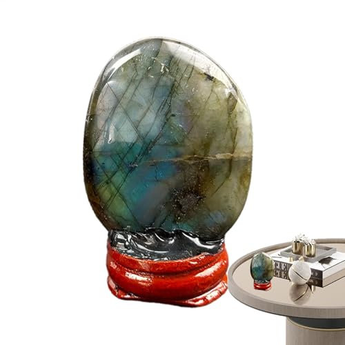 Labradorit Edelsteine zur Linderung - Natürlicher Palmstein Heilender Labradorit Handschmeichler - Yoga Stein Poliert Heilkristall Stressabbau mit Basis für Erwachsene