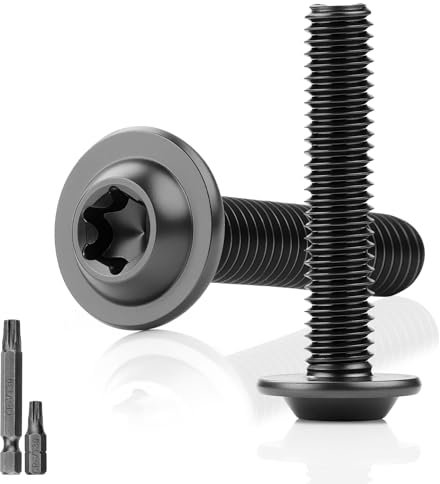 25 tornillos de cabeza de lente, negro, M6 x 30 mm, tornillos de cabeza plana con tornillos torx de brida, acero inoxidable 304, con tornillos roscados de disco A2 V2A, rosca completa, óxido, con 2
