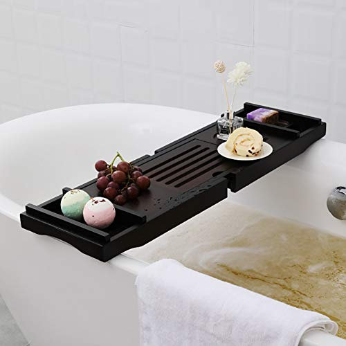 Luxuriöser Badewannen-Caddy mit Buchständer und Weinglashalter, langlebiges Badezimmer-Tablett für Badewanne, inklusive iPad-Halter, Schwarz