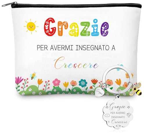 Xuniea Regalo di Ringraziamento per la Maestra Tela con Cerniera Pochette Portachiavi per Insegnante Astuccio Grazie Professori Fine Anno Laurea Regalini Donna(grazie per avermi insegnato a crescere)