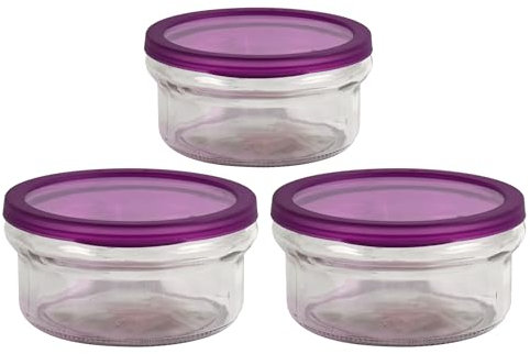 Fire up up Round Glass Bowls with Lid 250ml Desser Bowls, Salad Bowls, Glass Serving Bowls Food Storage Bowls (Purple-X3)