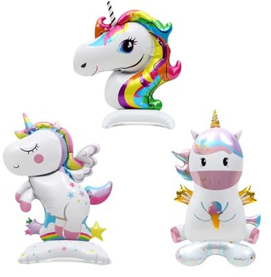 KOBOKO Einhorn Luftballon, 3 Stück Luftballon Einhorn Deko Kindergeburtstag, Einhorn Ballon Stehend, Luftballons Einhorn Deko Mädchen, Einhorn Folienballon Party Deko für Kindergeburtstag Deko Mädchen