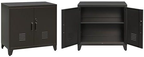 Brigros - Armadio In Metallo 2 Ante Con 2 Ripiani Interni E Serratura A Chiave 85x50x82 Cm, Armadio Metallico Zincato Verniciato Per Garage, Ufficio, Magazzino O Archivio (Nero)