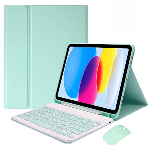 EHLCYS Keyboard Case for iPad (A16) 11th Generation 11 inch 2025/iPad 10th Generation 10.9 inch, Magnetic Removable Bluetooth German QWERTZ Keyboard with Pen Holder and Mouse,Mint Green