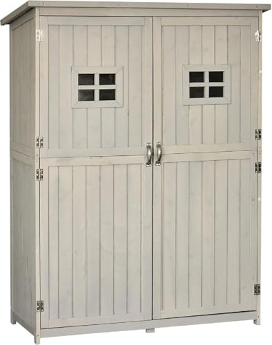 DecHome - Capanno Attrezzi da Giardino con 2 Ante Ripostiglio da Esterno in Legno Dimensioni 127.5x50x164 cm Grigio Chiaro
