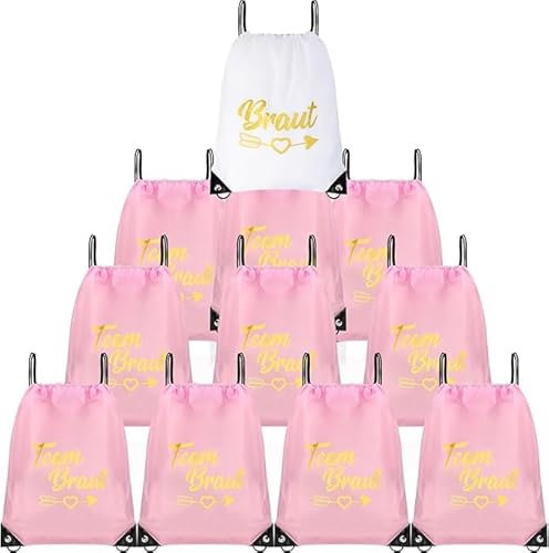 11 Stück Braut Team Bride Kordelzug Turnbeutel, Team Braut Rucksack Set mit Kordelzug, Sportbeutel Rucksack, JGA Deko für Junggesellinnenabschied, Hochzeit, Party