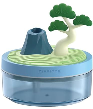 F Fityle Niedlicher Mini-Luftbefeuchter mit Pflanze, wiederaufladbar, automatische Abschaltung, Befüllung von Oben, Luftbefeuchter für Nachttisch, Blau
