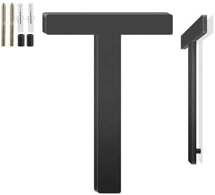 5 Inch Floating House Numbers and Metal Letters for Outdoor Signs, House Numbers for Outside, Aluminum Address Letters and Numbers for Door, Mailbox, Garden, Perfect for Home or Office (Letter T)