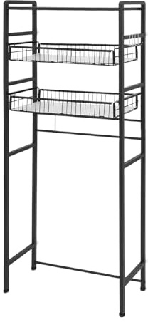 Étagère de machine à laver à 3 étages avec panier extensible - Étagère WC au-dessus de la machine à laver - Étagère de buanderie pour salle de bain - 70,5 x 26 x 157,5 cm - Noir