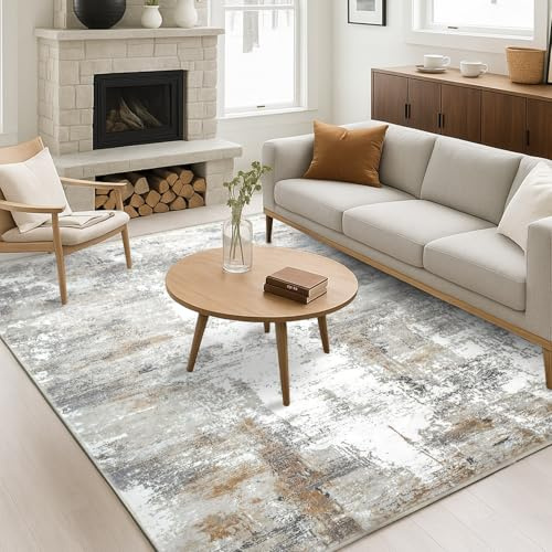 MARLOW 160x230cm Extra Large Area Rug for Living Room– Machine Washable, Low Pile Faux Wool, Non-Shedding, Abstract Design Carpet for Living Room, Bedroom, Kids Room, Hallway – Modern Thin Rug