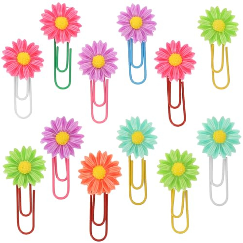 Aluminiumlegierung Blumenförmige Büroklammern 12 Stück für Deko | Lesezeichen Dekoration, Notizmarkierung und Fotos Ordnen, Schlichtes Design für Kinder und Kollegen Zufällige Farbe