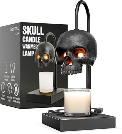 Nomnu Skull Candle Warmer Lamp, Black Spooky Gothic Decor w/Timer & Dimmer