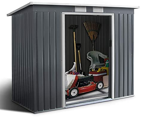 GOPLUS Metall Gerätehaus 2,37 m², 213 x 130 x 173cm Geräteschuppen mit Schiebetüren & Fenster & Fundament, verzinktes wetterfestes Gartenhaus für Garten Hof Balkon, 4,1 m³