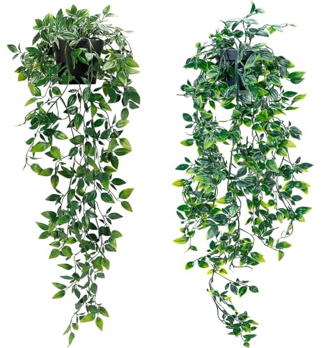 Artificial Hanging Plants Pack of 2, Fake Plants Indoor, Faux Home Decor | Premium Realistic Faux Greenery, Perfect for Indoor Decoration, Home, Office & Living Spaces, Elegant and Versatile Styling