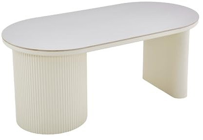 byLIVING Esstisch oval Kavala 180x90 cm, Säulentisch in Riffel-Optik | Tischplatte Sinter-Stone-Keramikoptik creme, moderner Küchentisch für 4 Personen