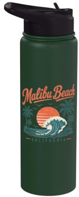Malibu Beach California Sunset Wave Palm Trees Stainless Steel Insulated Water Bottle