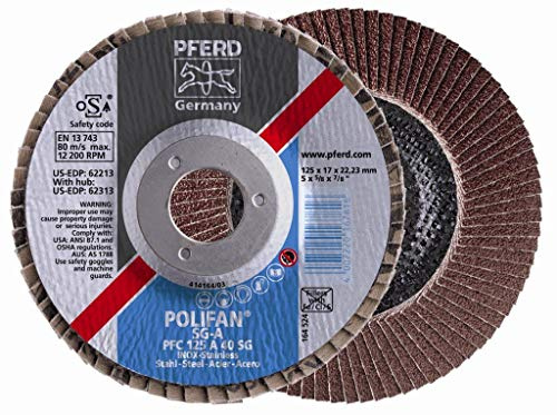 PFERD 167892 Polifan Konische Fächerscheiben, Leistungs Linie, A SG Steelox, Flache Ausführung PFC, 120 Korngröße, 115mm Ø, 10 Stück