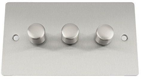 Light Dimmer Switch 3 Gang 2 Way 10 Amp - 400W - Satin Matt Chrome - Flat