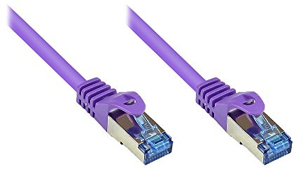 Kabelmeister® Cat.6A Ethernet LAN Patchkabel mit Rastnasenschutz - S/FTP, PiMF, PVC, 500MHz, halogenfrei- 10-Gigabit-fähig - violett, 1m