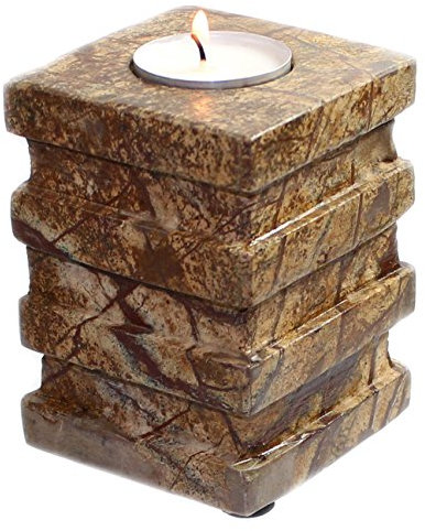 Budawi® Kerzenständer Teelichthalter aus Jaipur Marmor 10 x 7,5 cm Edelstein Naturstein Teelichthalter Kerzenleuchter Teelichthalter
