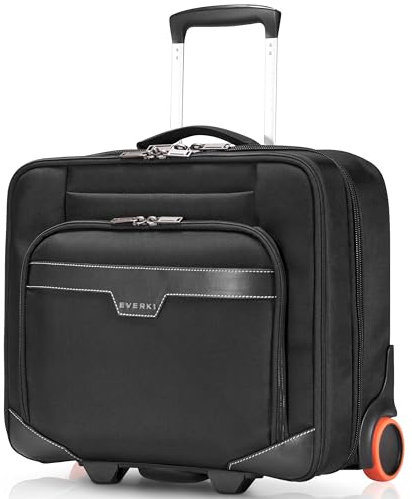 Everki Journey – Business Laptop Trolley anpassbarem Fach für Notebooks von 11 bis 16 Zoll (28–40,6 cm), Akten-Organisation, Bekleidungsfach, Trolley-Lasche und besonders leisen Rollen, Schwarz