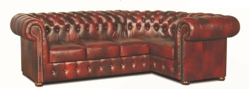 Casa Padrino Chesterfield Echtleder Ecksofa Weinrot 260 x 160 x H. 78 cm - Luxus Wohnzimmermöbel