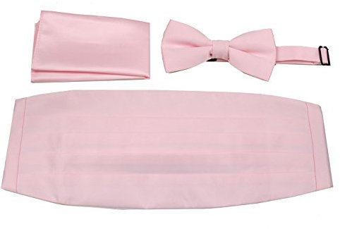Herren-Kummerbund aus gewebtem Satin, vorgebundene Fliege, Einstecktuch, viele einfarbige Farben erhältlich, Brautschmuck Pink, Einheitsgröße