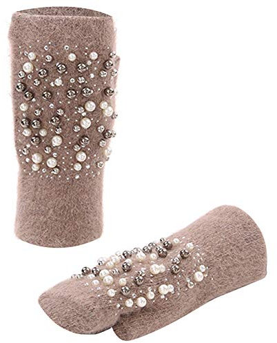 Amorar Frauen Winterhandschuhe Armstulpen Handstulpen Pulswärmer Strickhandschuhe Fingerlose Handschuhe halbe Fingerhandschuhe Fausthandschuhe mit Bohrer und Perle