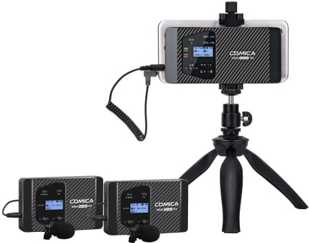 Wireless Lavalier Microphone, Comica CVM-WS60 UHF 12-Channels Wireless Microphone System with 2 Transmitter 1 Receiver, Wireless Mic for Smartphone & Canon Nikon Sony Panasonic Camera, etc