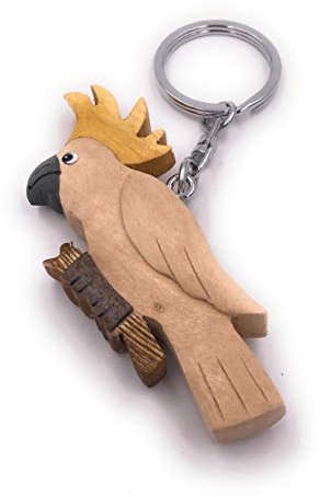 H-Customs Kakadu Vogel Papagei Tier hell Holz Edel Handmade Schlüsselanhänger Anhänger
