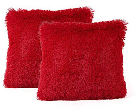 FeiliandaJJ 2er Set Dekorativ Kissenbezug 40x40cm,Einfarbig Plüsch Weich Kopfkissenbezug Kissenhülle,Sofakissenbezüge Pillowcase 16x16 für Couch Wohnzimmer Sofa Bed Auto (Rot)