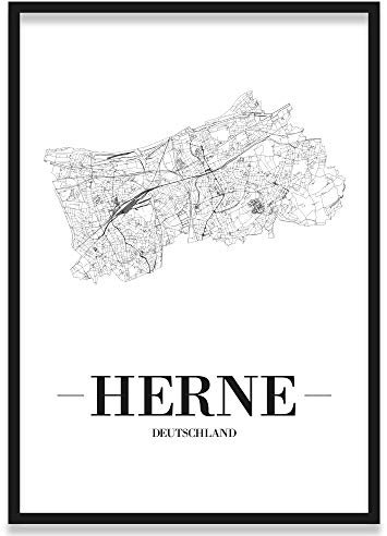 JUNIWORDS Stadtposter, Herne, Wähle eine Größe, 30 x 40 cm, Poster mit Rahmen, Schrift A, Weiß