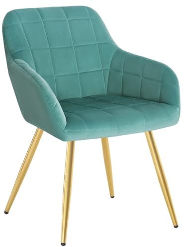WOLTU Esszimmerstuhl, Stuhl Esszimmer, für Küche, Wohnzimmer, Schlafzimmer, mit Armlehnen, gepolsterte Sitzfäche aus Samt, bis 150 kg belastbar, Metallbeine, Türkis BH232ts-1