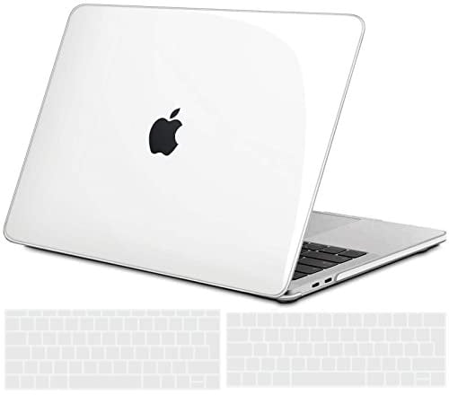 TECOOL Cover per MacBook Pro 13 Pollici 2016-2022 (M2 M1 A2338/A2289/A2251/A2159/A1989/A1706) con Touch Bar, Custodia Rigida Protettiva Sottile in Plastica e Copritastiera UE, Cristallo Trasparente