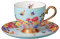 fanquare Bunte Kaffeetasse und Untertasse Set mit Löffel, Blume Schmetterling Muster in Porzellan, Teetasse aus Fine Bone China, Blau