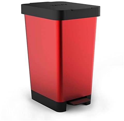 Tatay 1021309 - Cubo de pedal smart, 25L de capacidad, pedal retráctil, polipropileno, libre de BPA, bolsa basura 30 L, color rojo metalizado, medidas 26 x 36 x 47cm