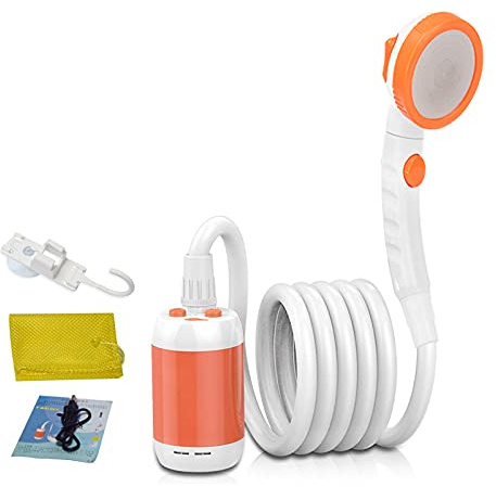 Douche électrique portable pour camping, douche extérieure, douche électrique, camping, douche intégrée, douche rechargeable pour intérieur ou extérieur, douche de camping (orange)
