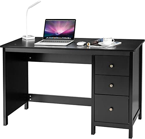 GIANTEX Schreibtisch Computertisch PC Tisch, Bürotisch Arbeitstisch mit 3 Schubladen, moderner Office Tisch aus Holz, Computer Schreibtisch mit Stauraum 120 x 50 x 75 cm (schwarz)