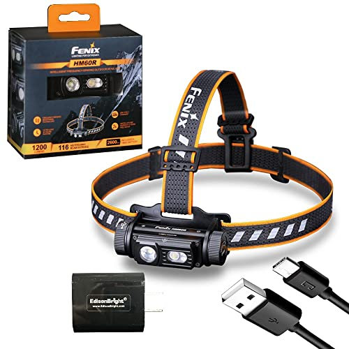 Fenix HM60R 1200 Lumen USB-C Recargable Blanco/Rojo LED Faro Multiusos con EdisonBright USB Cargador Adaptador Paquete
