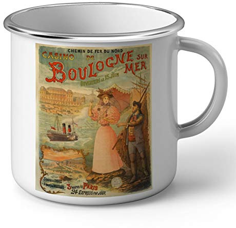 Fabulous Emaillierter Metallbecher 284ml Casino Boulogne Poster Vintage Reisen Art Deco 30er Jahre