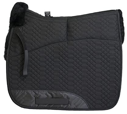 Engel Reitsport | SCHABRA1AP-D-SCH-SCH | Schabracke | Aufpolster Korrektur | Steppstoff | Lammfell im Sattelbereich | Half Lined |Fellkranz vorne | Dressur | Stoff schwarz Fell schwarz