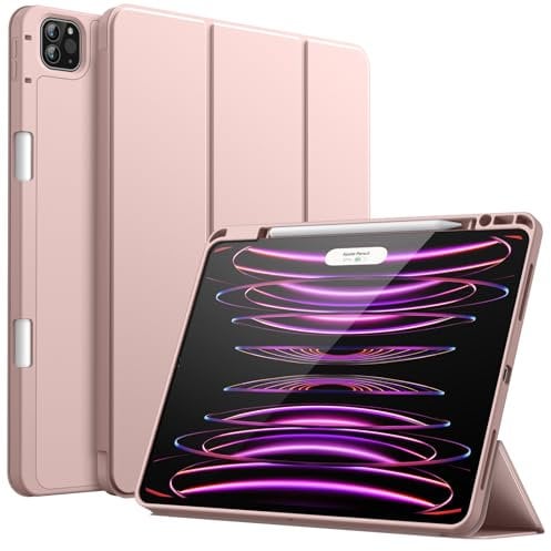 JETech Hülle für iPad Pro 12,9 Zoll (6./5. Generation, Modell 2022/2021) mit Stifthalter, Unterstützung Pencil Aufladung der 2. Gen, Dünne Tablet Schutzhülle mit TPU Rückseite (Roségold)