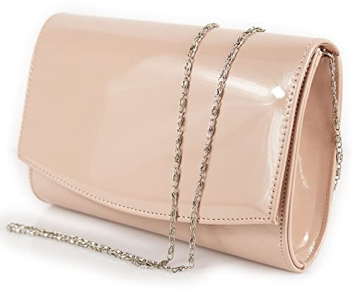 Pochette vernice color carne rosa beige lucida elegante cerimonia da donna ragazza borsa a mano piccola borsetta sera clutch bag matrimonio comunione Nude primavera estate 2025