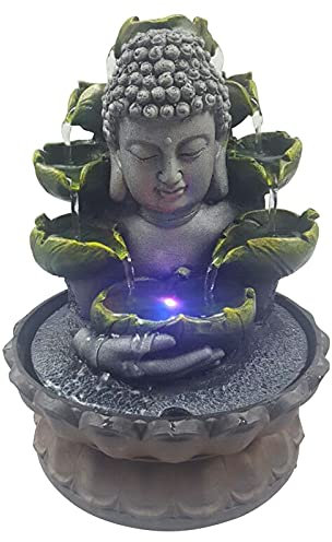 Buddha-Harz-Wasserornament – Kaffeebasis|220 V / 50 HZ Zimmerbrunnen mit LED-Beleuchtung Feng Shui und Wohlbefinden Wasserbrunnen-Ornamente