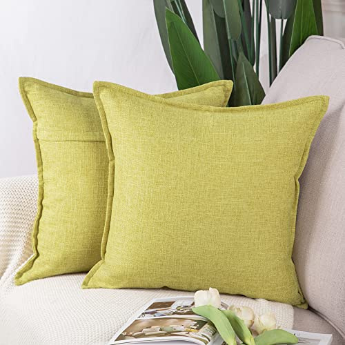 Madizz 2er Set Polyester- Leinen Kissenbezügen Weiche dekorative Kissenbezüge für Sofa Schlafzimmer Kissenhülle Gelbgrün 45x45 cm Quadrat