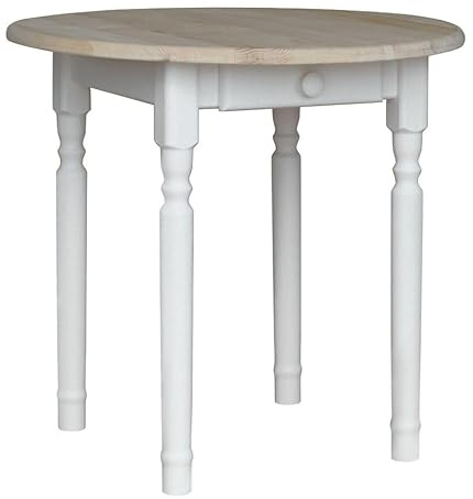 k koma NEU Runder Kiefer Tisch Esstisch Holz Küchentisch weiß Schublade Landhausstil Unbehandelt (60 cm)