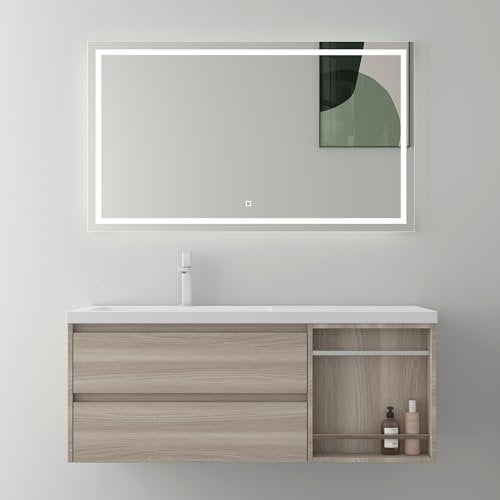 Mai & Mai Badmöbel-Set Waschtisch mit Unterschrank mineralguss Waschbecken-Unterschrank 120x46x49cm Al Oak inkl. LED-Badspiegel Open