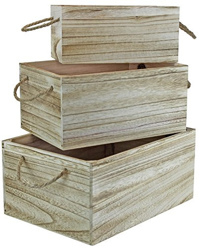 HW HOLZKISTEN-WELT Holzkiste 3er Set Geflammt mit Trageschlaufen - Dekokiste Geschenkverpackung Aufbewahrung