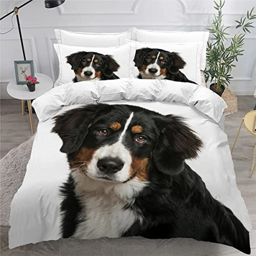 VASENA Bettwäsche Berner Sennenhund Bettwäsche 135x200 Kinder Hund Tier Weiß Bettbezug Set Weich Microfaser Kinderbettwäsche 3 Teilig Mit ReißVerschluss Mit 2 Kissenbezug 80x80 cm
